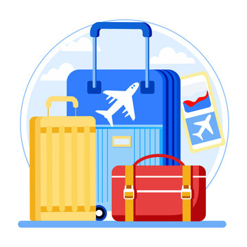 A flat style illustration depicting travel bags