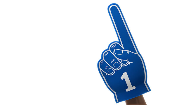 A blue foam finger pointing upwards with the number one displayed prominently