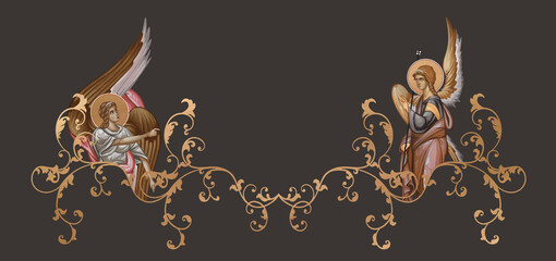Naklejka premium Vintage ornamental Byzantine art with angels