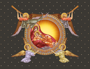 Naklejka premium Eye of Providence. Decorative vintage illustration with angels in Byzantine style