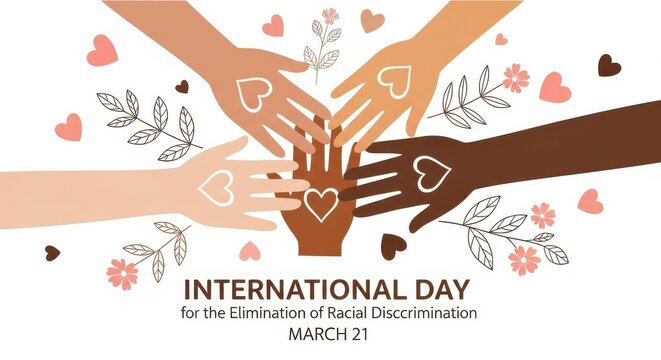 International day for the elimination of racial discrimination march 21 hands in unity with hearts and flowers