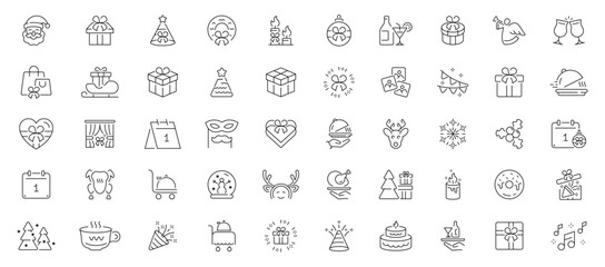 New year icons set. editable line icons, outline, celebration and festive symbols © Jocelyn_Flores