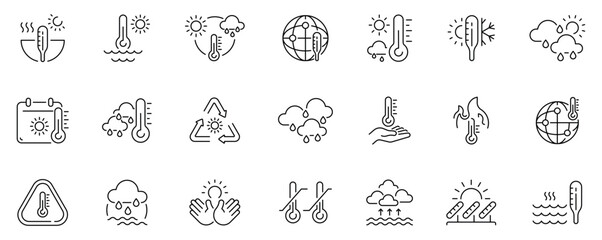 Fototapeta premium Weather icons set. editable line icons. climate, outline, forecast symbols