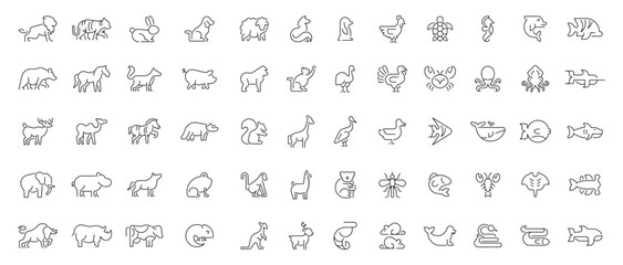 Animals icons set . editable line icons, outline, wildlife and nature symbols © Jocelyn_Flores
