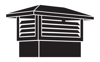 Black silhouette icon of rooftop ventilation system or chimney cap structure