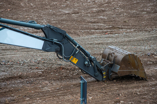 Powerful Crawler Excavator Working on Large Construction Site