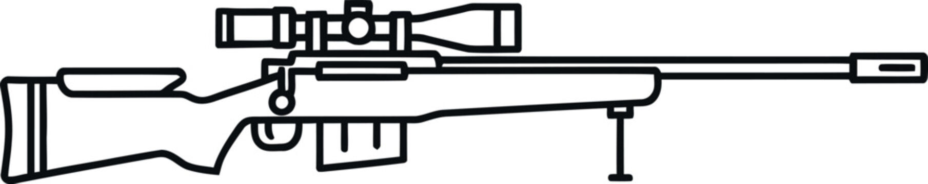 Black line of a sniper rifle with scope firearm