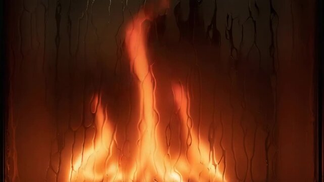 Flickering flames behind textured glass creating warm ambiance  