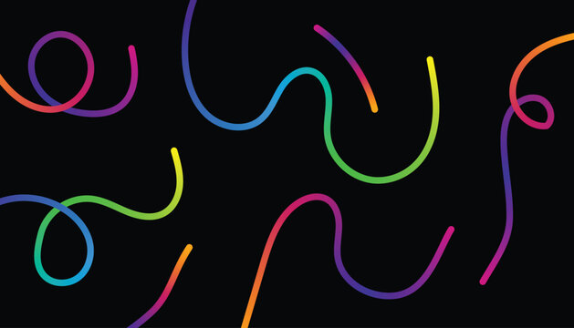Neon colorful glowing wavy lines on a black background