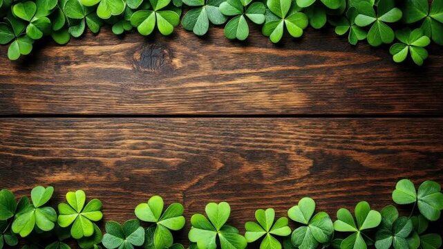 Lush green clovers on rustic wooden background for st. patrick's day. Saint Patrick's Day, St Paddy's Day, St Patty's Day - Irish National Holiday and Cultural Celebration