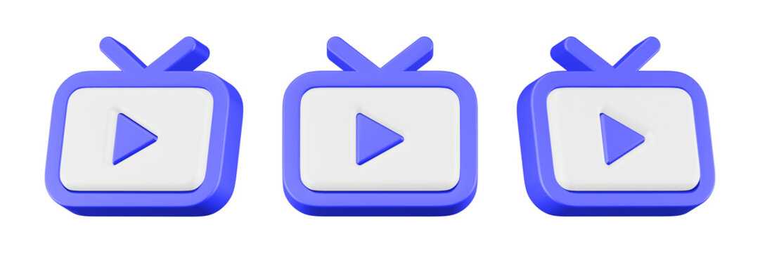 play tv icon 3d render blue color