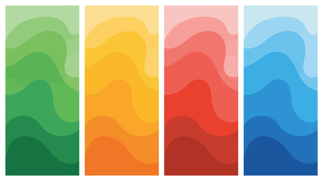 A vibrant composition of four rectangular panels displays flowing wave like gradients in green yellow red and blue hues high quality professional detailed modern elegant stylish