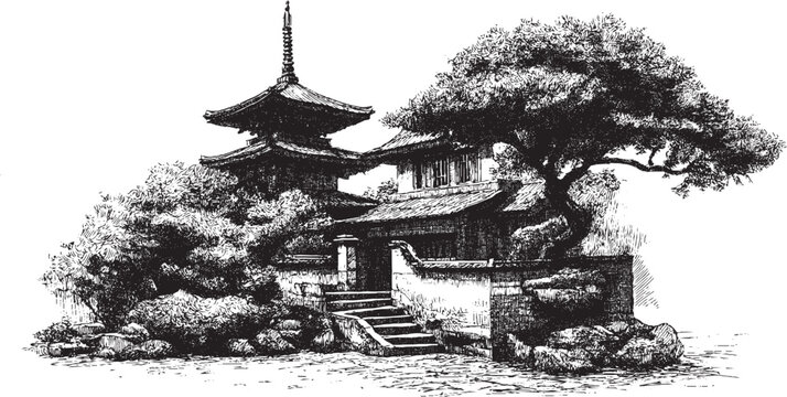Arakurayama Sengen Park, Japan illustration on a white background. This vector illustration can be used in any size you like for advertising, logos, and other work.
