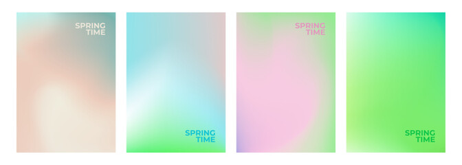 Fototapeta premium Set of Springtime color backgrounds. Soft color gradients. Blurred effect for Spring season creative graphic design. Vector illustration.