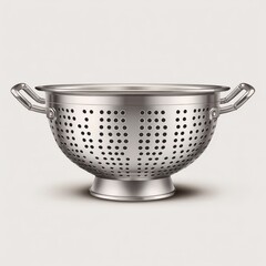 colander, metal kitchen tool with handles, clean vector