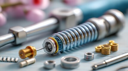 Mechanical screw bolts nuts washers tools precision engineering industrial metal parts close-up macro shot