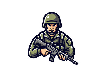 Fototapeta premium Soldier in full combat gear holding a rifle, ready for action.
