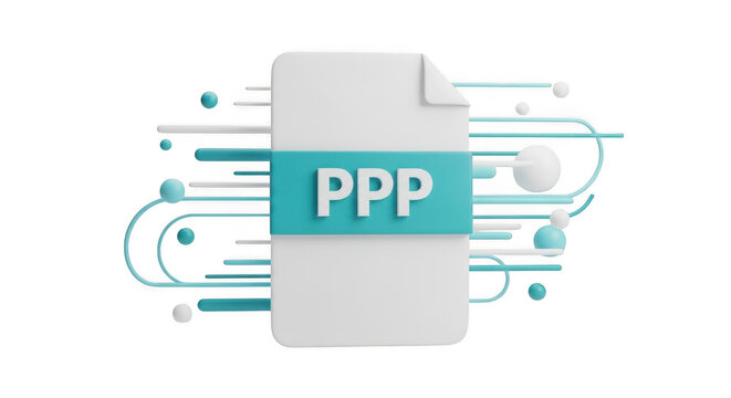 A stylized white document icon with teal accents and the letters ppp on a teal banner isolated on transparent background