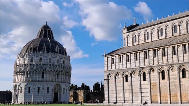 Pisa. Italy,Piazza dei Miracoli, listed among the UNESCO World Heritage Sites since 1987, is where you can admire the four monuments that form the centre of the city's religious life


