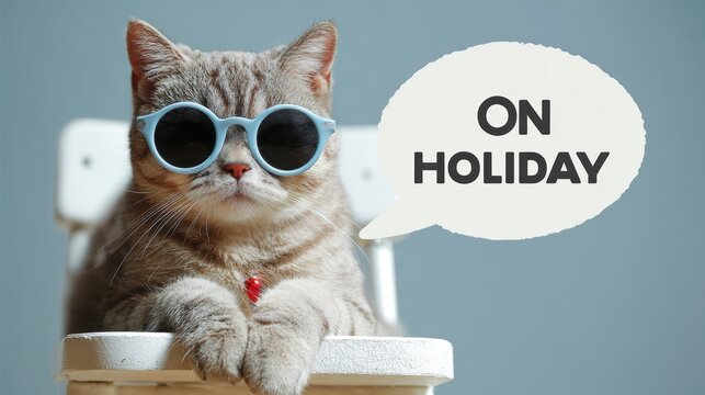 Cool cat wearing sunglasses and a red collar, ready for a vacation