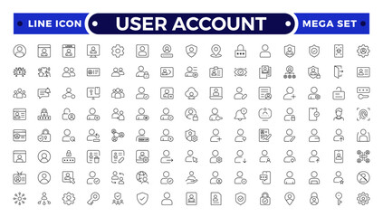 User account outline icon set. Containing profile, password, login, username, avatar, connect, add friend and more. Outline vector icons collection.