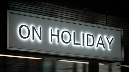 Illuminated sign displaying 'ON HOLIDAY' in a modern, sleek design