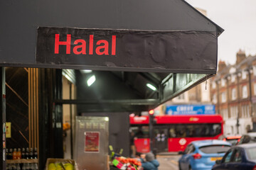 London- Halal Sign on west London high street. Islamic approved food 