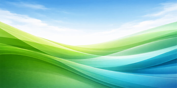 Abstract blue and green waves create a flowing motion pattern with light curves and organic shapes for a modern backdrop design