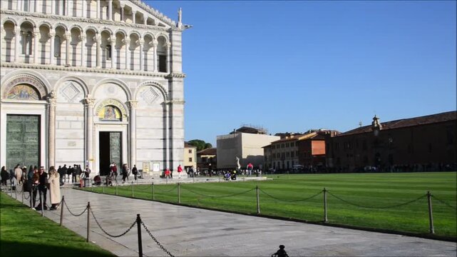 Pisa. Italy,Piazza dei Miracoli, listed among the UNESCO World Heritage Sites since 1987, is where you can admire the four monuments that form the centre of the city's religious life


