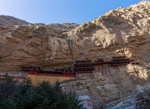Hanging Temple architectural marvel and panoramic view at Mount Heng, Datong, China