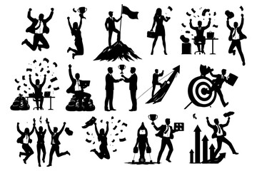 Obraz premium Business success silhouettes of professional achievements and celebrations.