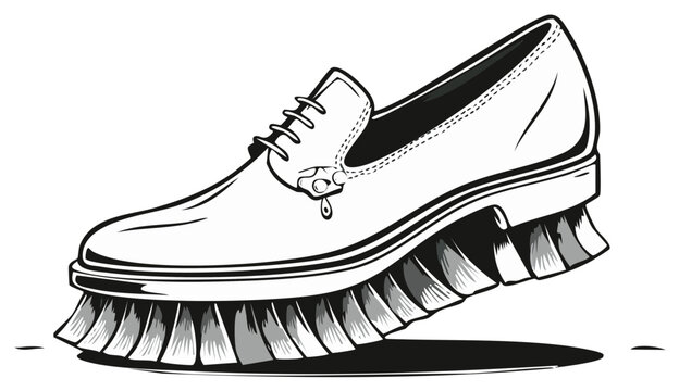 Stylized Black and White Illustration of a Shoe with Bristles on its Sole