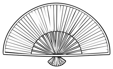 Detailed Line Art Illustration of a Traditional Handheld Fan