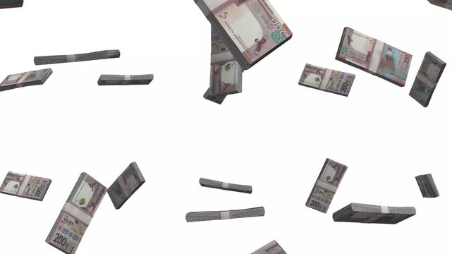 Aruba Money, Aruban Florin Falling Cash, AWG Currency Stacks, White Background, 4K