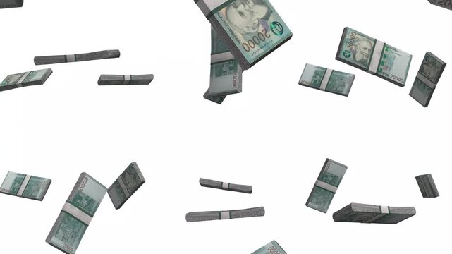 Armenia Money, 20000 Armenian Dram Falling, AMD Currency Stacks, White Background, 4K