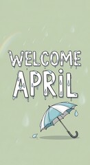 Naklejka premium Welcoming April with a cheerful illustration of a rainy spring day, featuring a charming umbrella and gentle raindrops, symbolizing renewal and fresh beginnings