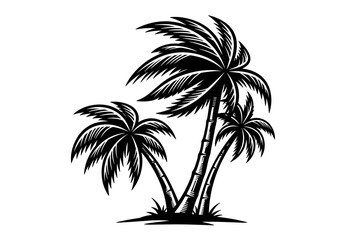 Obraz premium Stylized Black and White Illustration of Three Palm Trees.