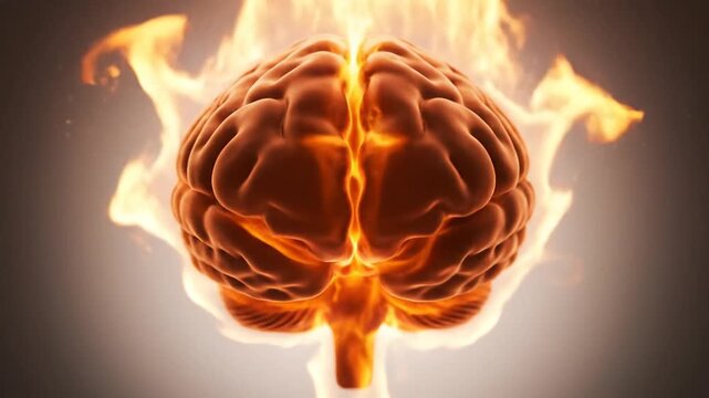 Burning Brain Illustration Conveying Intense Neural Activity and Fire Imagery.