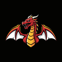 Naklejka premium Fierce Red Dragon with Spreading Wings Illustration.