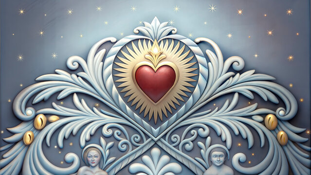 Ornate heart design with decorative elements and soft lighting, Barique style    