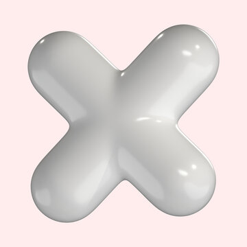 Glossy 3D White X Mark with Rounded Edges