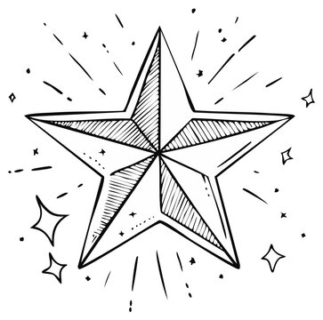 Hand Drawn Star Burst Illustration Glowing Starry Sketch Shine Symbol Decorative Element