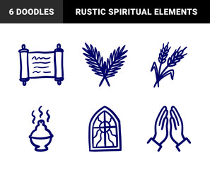 Fototapeta premium Hand-drawn religious and spiritual symbols for organic brand identity. Rustic, naive marker sketch illustrations featuring sacred traditions.