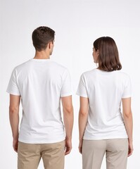 Fototapeta premium Blank White T Shirt Mockup Back View on Male and Female Models