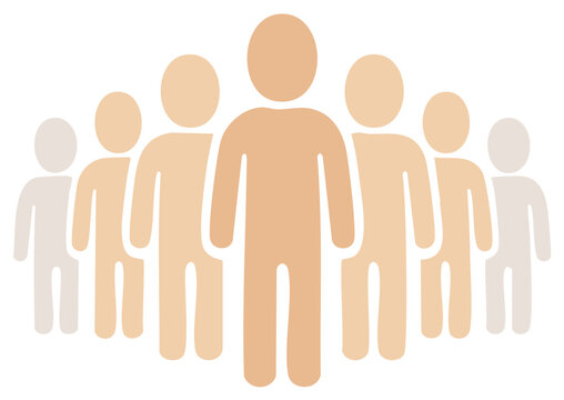 Group of simple human figures in a line with varying skin tones