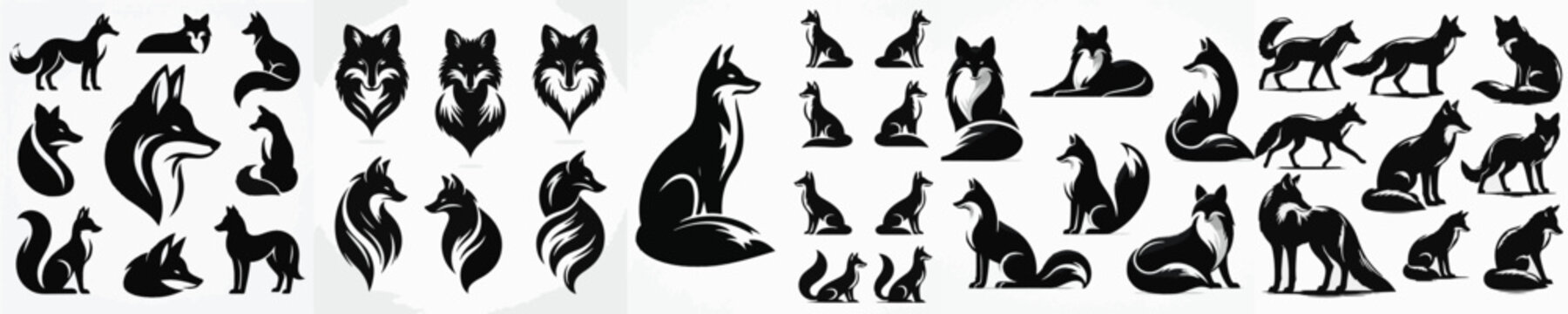 Vector set image silhouette of fox