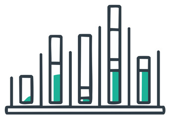 Fototapeta premium Graphic illustration of data bars showing varying progress levels in a clean outline style