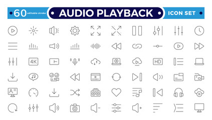 Audio playback outline icon set. Audio and video icon set, multimedia sound and media player symbols, music playback icons, modern flat vector design. Editable stroke outline icon.  © artshuvo