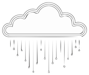 Simple black and white illustration of a cloud with falling rain drops