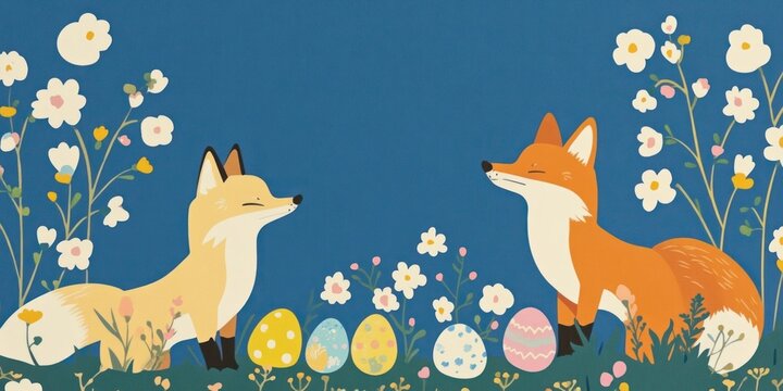 Fox easter eggs illustration.